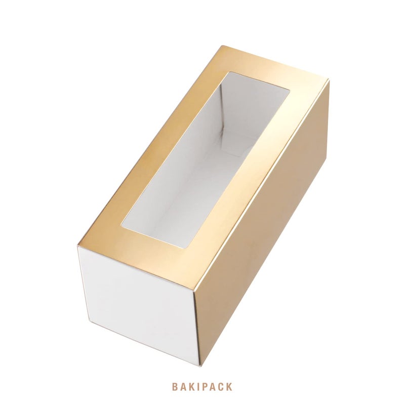 BAKIPACK 30 Macaron Boxes for 4 or 5 Macarons Gold Macaron Gift Boxes  Candy Gift Boxes  Macarons Box with Clear Window (Interior Measurement 4.8"" x 1.9"" x 1.9"" without Macaron inside) - Image 4